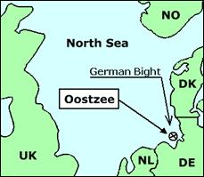 Karta ver fartygets position i Tyska Bukten