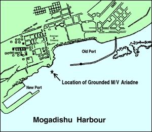 Karta ver hamnen i Mogadishu